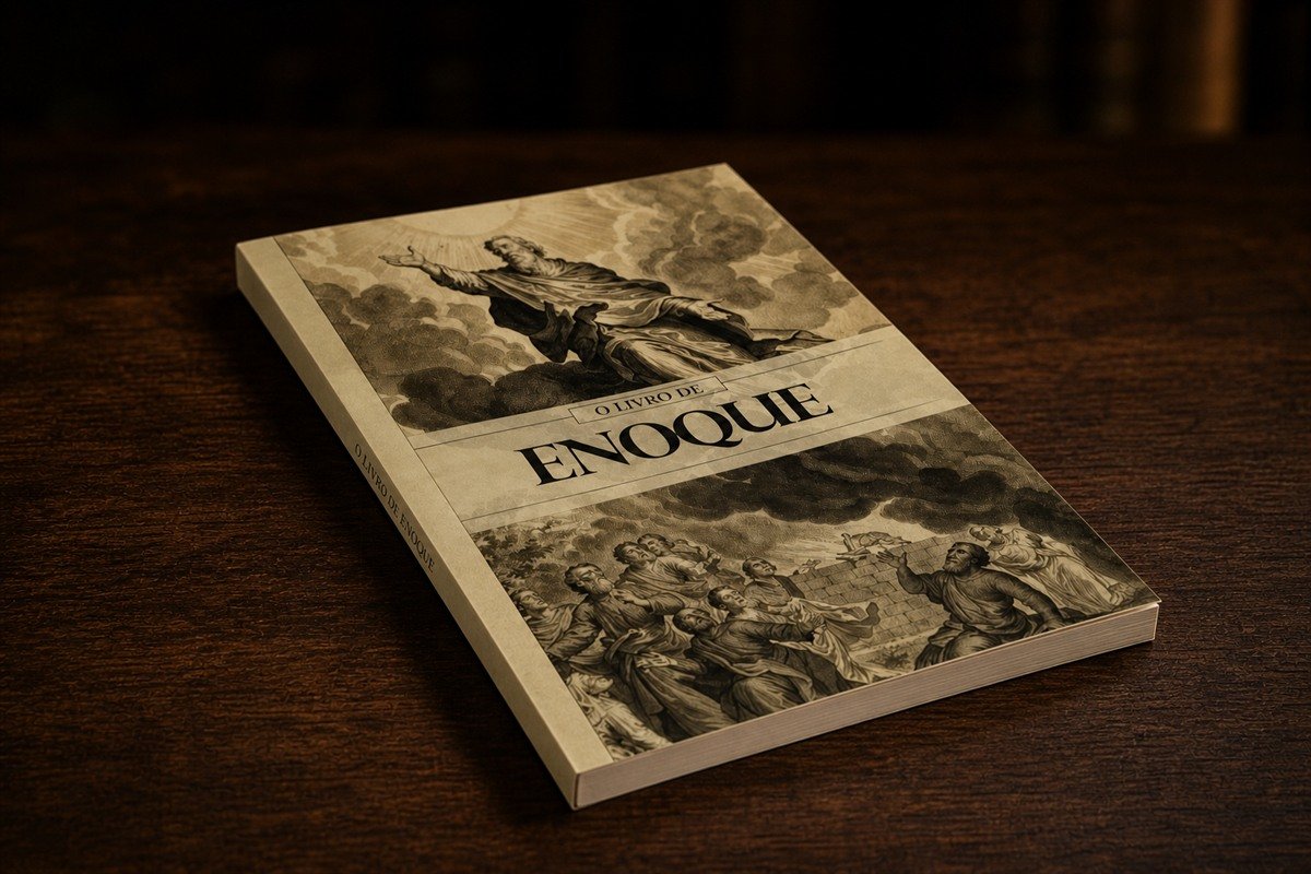 Detalhe premium da capa e das proporções de O Livro de Enoque
