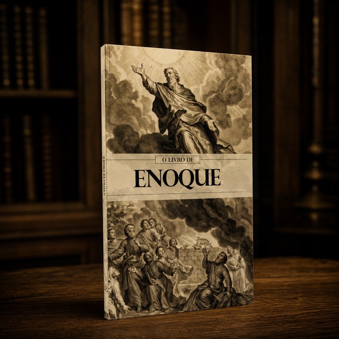 Exemplar físico de O Livro de Enoque em uma biblioteca clássica